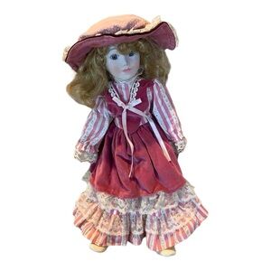 Vintage Brinn S Porcelain doll blonde hair gray eyes 14”